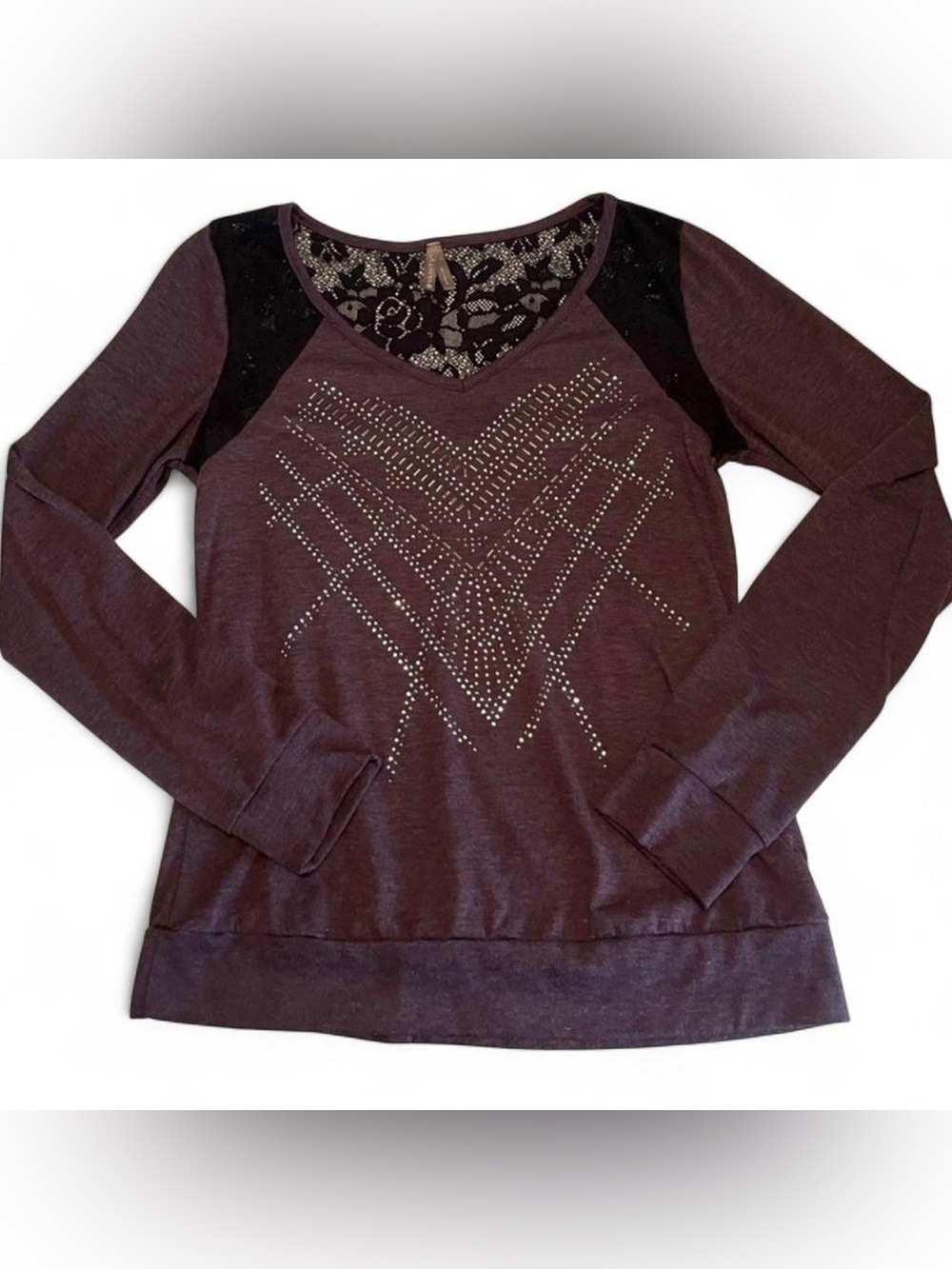 Y2K Vanity Embellished Lace Purple Long Sleeve Top